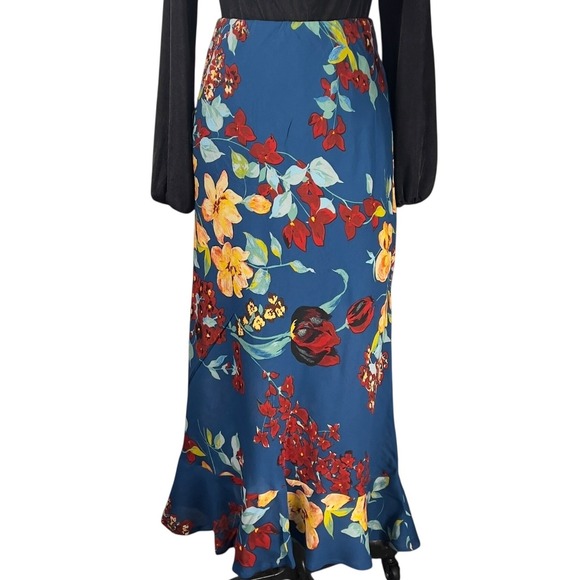 Band of Gypsies Dresses & Skirts - Band of Gypsies Collective Pisa Teal Floral Ruffle Slip Skirt Midi Small NEW